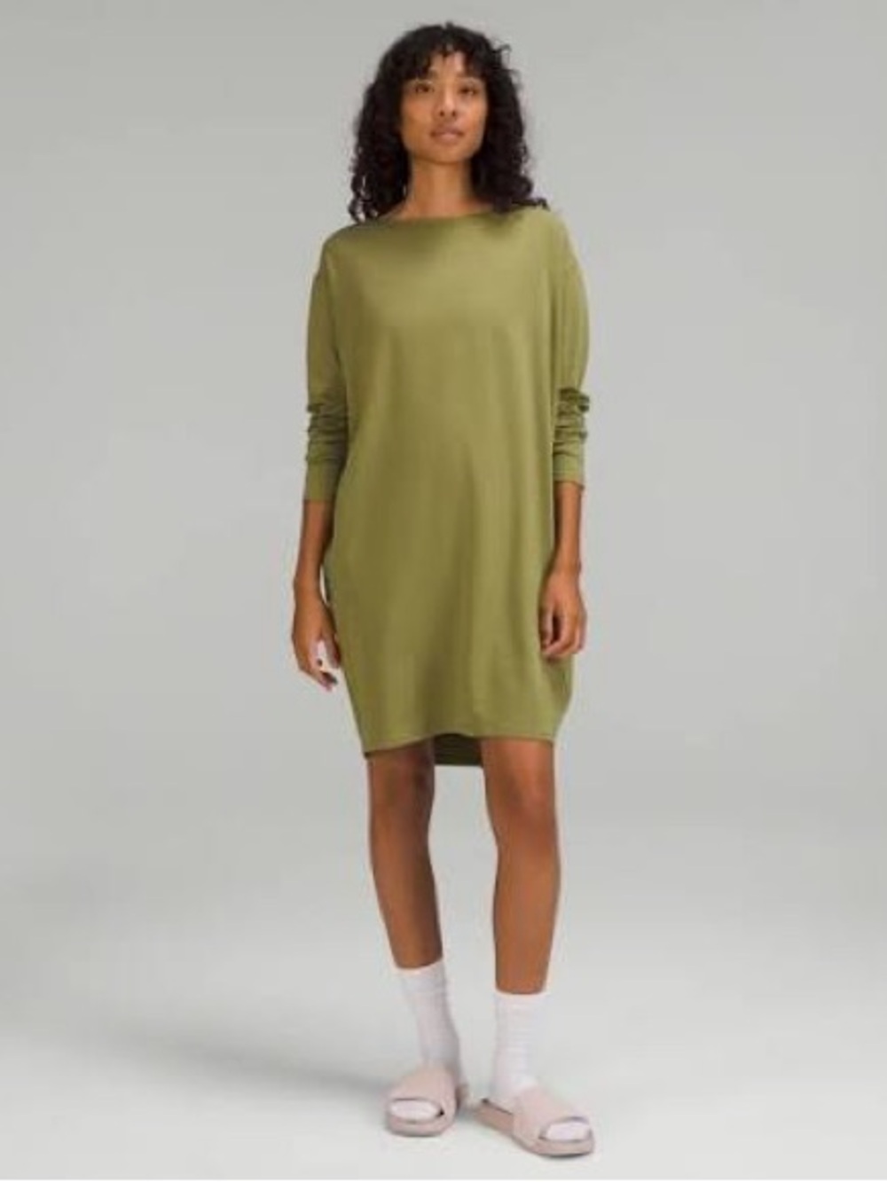 Lululemon Back in Action Olive Green Long Sleeve Mini Dress